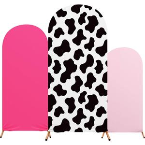 3 Sets Cow Theme Party Arch Backdrop Cover Cow Birthday Party Decorations Spandex Stretch Backdrop Stand Cover 4ft, 5ft, 6ft for Birthday Banquet Ceremony(Pink)