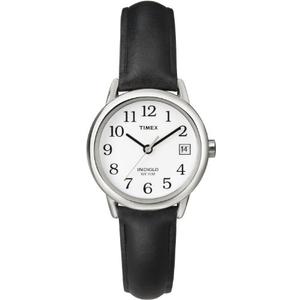Timex Women's Easy Reader 25mm Watch – Silver-Tone Case White Dial with Black Leather Strap