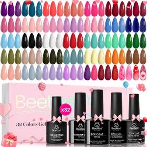 beetles Spring Gel Polish Set - Fingertip Palette 32 Colors Valentines Polish Set with Base Top Coat Pink Red Blue Purple Brown Yellow Green Black White Uv LED Lamp Nails Gifts for Women