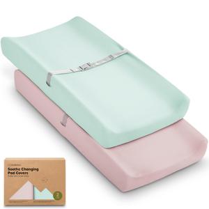 2-Pack Organic Changing Pad Covers for Girl, Boy, Neutral - 100% Cotton Changing Table Pad Cover, Soft Baby Nursery Diaper Changing Pad Sheets, Contour Changing Pads Liners, Change Pad Cover (Pastel) 2-Pack Organic Changing Pad Covers for Girl, Boy, Neutral - 100% Cotton Changing Table Pad Cover, Soft Baby Nursery Diaper Changing Pad Sheets, Contour Changing Pads Liners, Change Pad Cover (Pastel)
