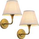 PERMO Wall Sconces Set of 2 Classic Gold Sconce with Linen Lampshade Set of Two Wall Light for Living Room Bedroom Hallway Bathroom Stairs Kitchen