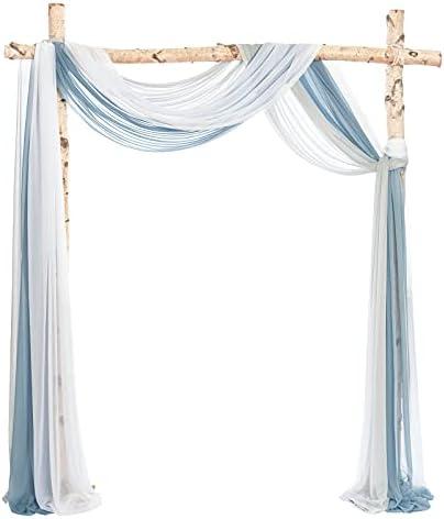 Ling's Moment Wedding Arch Draping Fabric 3 Panels 20Ft Blue Chiffon Fabric,Sheer Hanging Drapes Arrangement for Wedding Ceremony Backdrop Party Swag Home Decor (Dusty Blue & Cool Grey & White)