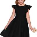 Haloumoning Girls Tutu Dress Ruffle Short Sleeve Fluffy Summer Party Tulle Dress for Kids 5-14Y (9-10 Years, Black)