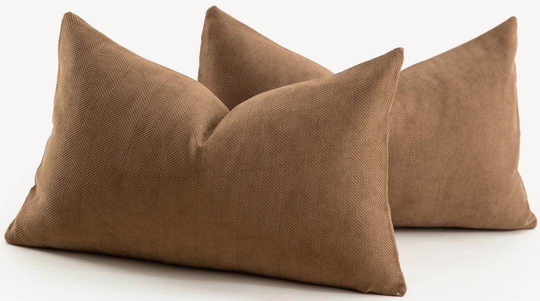 MANDIOO Pack of 2 Chenille Throw Pillow Covers Elegant Design Soft and Luxurious Decorative Cushion Covers Pillowcase Couch Sofa Bedroom Living Room Home Decor 12x20 Inch Brown