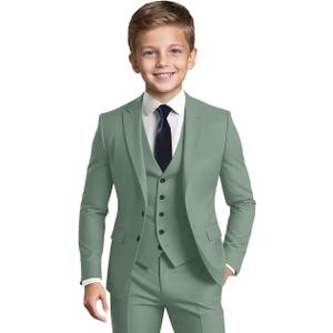 Boys' Formal Suit Set Slim Fit Kids Formal Suits Toddler Tuxedo Wedding Prom Classic Outfit for Teen (Green), 7Y