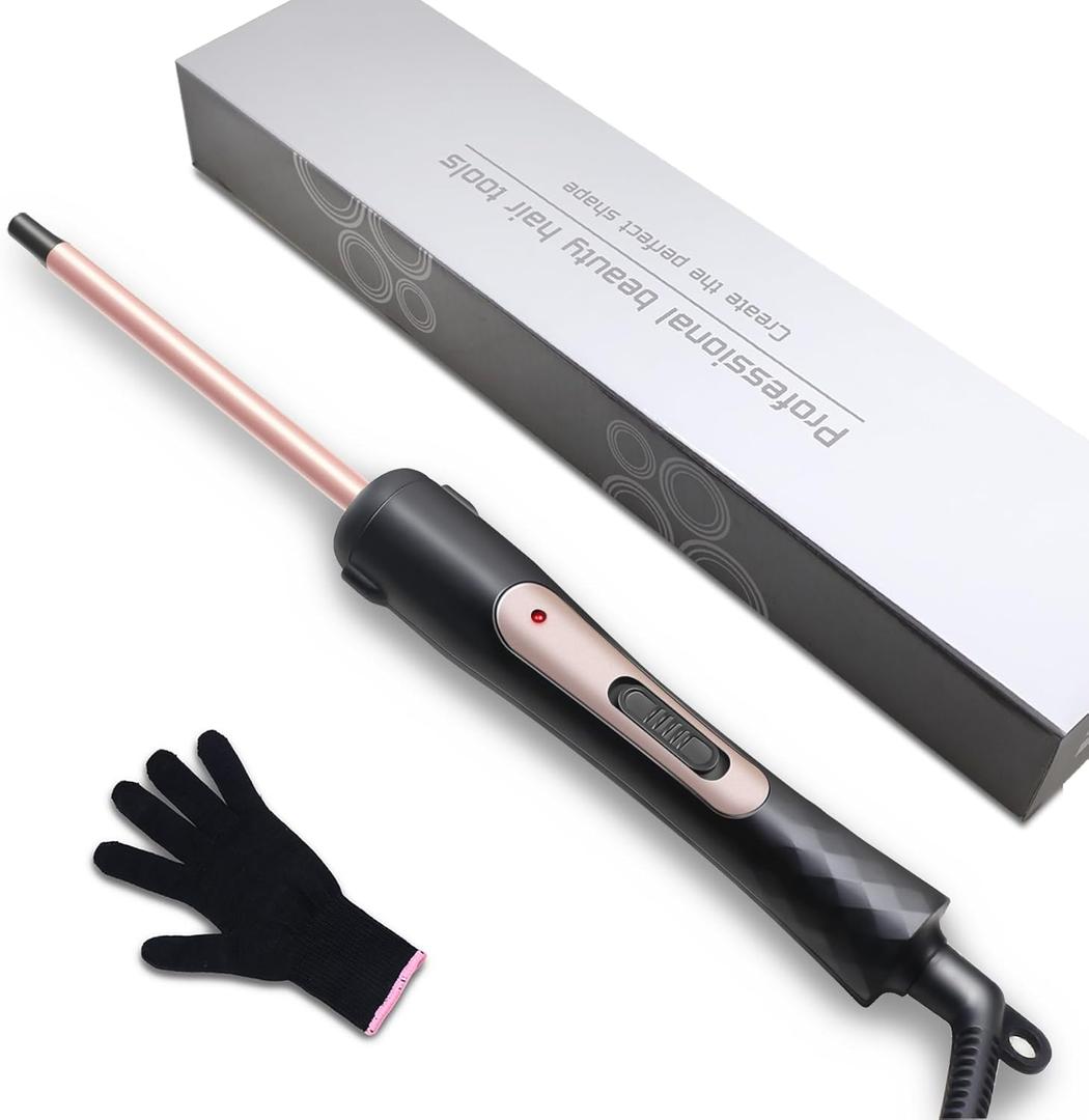 hopopower 3/8 Inch Small Curling Iron Wand, 9mm Thin Curling Wand for Short & Long Hair, Ceramic Hair Curler Wand with 2 Temperature, Small Barrel Curling Iron, Include Heat Protective Glove-Rose Pink