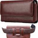Leather Phone Holster for iPhone 17/17 Pro, 16/16 pro,15/15 Pro,14/14 Pro, Galaxy S25/24/23/22/21/20, Premium Leather Belt Clip Case with Belt Loop Cell Phone Belt Holder Pouch Cover for Man-Brown