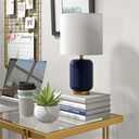 Lambert 15" Tall Ceramic Mini Lamp with Fabric Shade in Matte Navy/White
