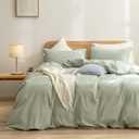 BESTOUCH Duvet Cover Set 100% Washed Cotton Linen Feel Super Soft Comfortable Chic Lightweight 3 PCs Home Bedding Set Sage Green King (King (104" x 90"), Sage Green (No Comforter))