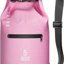 HEETA Waterproof Dry Bag with Front Zippered Pocket for Women Men, 5L/10L/20L/30L/40L Roll Top Lightweight Dry Storage Bag Backpack for Travel, Kayaking, Boating, Rafting, Camping, Hiking & Beach (Pink)