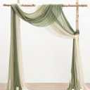 Floroom Wedding Arch Draping Fabric 3 Panels 20Ft Chiffon Fabric Drapes Arbor Drapery Wedding Ceremony Reception Swag Decorations (Forest Green +Sage Green +Ivory)