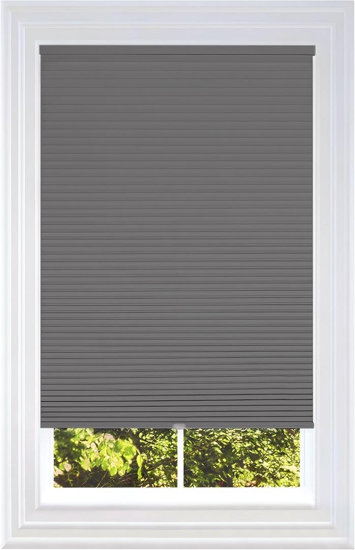 BlindsAvenue Cellular Honeycomb Cordless Shade, 9/16" Single Cell, Blackout, Anthracite, Size: 27" W x 48" H