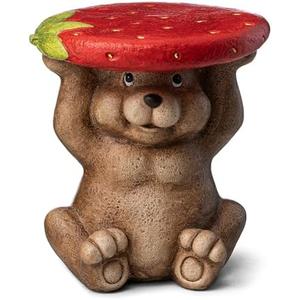 Glitzhome Outdoor Side Table, 12.5" H Decorative Garden Stool MGO Novelty Bear End Table, Round Accent Table Planter Stand for Indoor Outdoor Living Room Bedroom Patio Deck Poolside