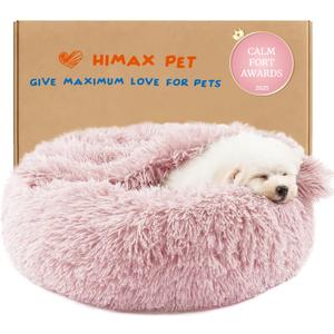 Himax Dog Beds for Small Dogs&Cats, Comfort Dogs Beds with Blanket Attached, Calming Anti-Anxiety Fluffy Dog Bed Washable (20"/26"/35") Pink