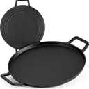Onlyfire Cast Iron Pizza Pan, 14 Inch Baking Pan with Handles, Pre-Seasoned Skillet Round Griddle Pan for Grill BBQ, Baking Stove and Oven