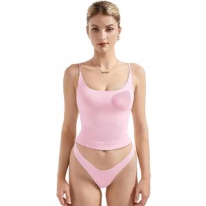 SUUKSESS Women Padded Scoop Neck Tank Tops Double Line Going Out Basic Camisole Top (X-Large, Baby Pink)