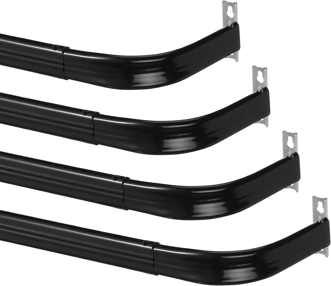 Wesiti 4 Packs Curtain Single Rods Bulk for Windows Adjustable Tension Rod for Door Kitchen Valance Sash Curtains, Bracket and Hardware Included(36-60 Inch,Black)