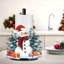 Snowman Paper Towel Holder, Christmas Paper Holder, Winter Holiday Decoration for Kitchen Countertop Bathroom Home Farmhouse, Merry Christmas Decor Indoor, Snowman with Buffalo Plaid Scarf
