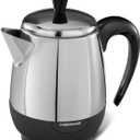 Farberware Electric Coffee Percolator, FCP240, Stainless Steel Basket, Automatic Keep Warm, No-Drip Spout, 4 Cup, Black/Silver