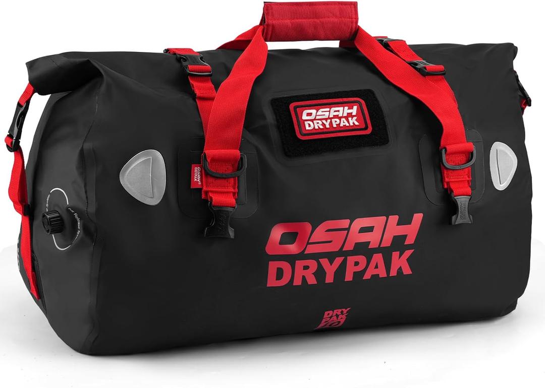 OSAH DRYPAK Waterproof Duffel Bag - Motorcycle Dry Bag Tail Bag with Large Storage Space, Waterproof Luggage Duffle Bags with Outer Mesh Zipper Pocket for Camping, Kayaking, Fishing & Traveling