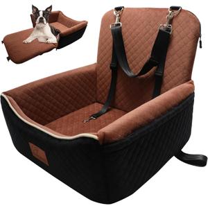 Dog Car Seat Bed 2 in 1 for Small/Medium Dogs up to 35 lbs,Adjustable Safety Leashes,Memory Foam with Soft Fabric Pets Travel Car Bed,Easily Installed in Front and Back seat,Removable and Washable.
