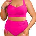 Daci Women Plus Size High Waisted Bikini Set - Two Piece Swimsuits Tummy Control Bathing Suit Ruched Bottom 2025 (Hot Pink)