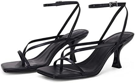 PiePieBuy Women's Lace Up Heeled Sandals Square Flip Flop High Heels Strappy Party Shoes, 8½