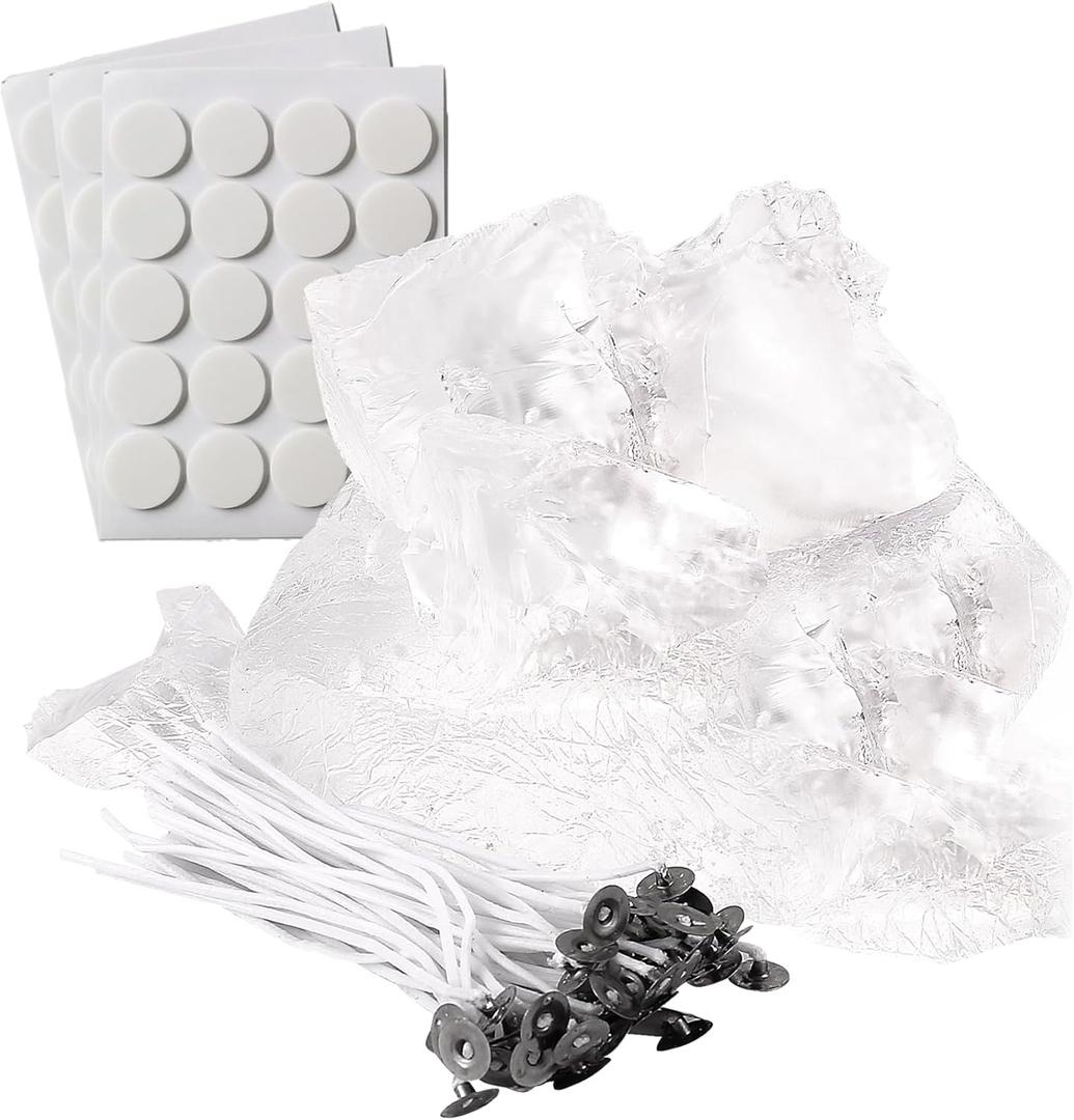 4.4lb Gel Wax for Candle Making, DIY Clear Wax Gel Candle Wax, Handmade Jelly Wax Gel Candle for Candle Making with 50pcs Wicks and 60pcs Candle Wick Stickers(2.2 lb x 2 Bags)