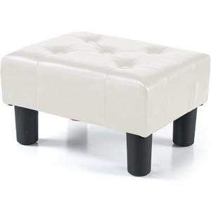 BRIAN & DANY Small Foot Stool, Leather Foot Stools with Legs, Stable Small Footstool for Living Room, White