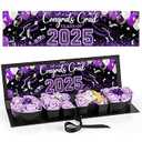 Graduation Gift Box for Flowers with Congrats Grad Class of 2025 Sticker,Fillable Cardboard Letter Grad Box with Ribbon for Bouquet Chocolate Candy Snack Graduation Party Favor(Purple)