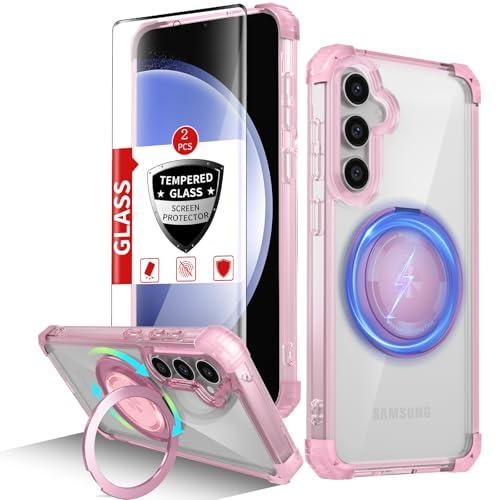 IYTRRYH for Samsung Galaxy S23 FE Case Magnetic Compatible with MagSafe,with 2 Screen Protector,Built-in Camera Cover+Stand Ring,Military Grade Drop Shockproof Heavy Duty Protection Phone Bumper Pink