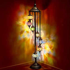 Hortsun Turkish Lamp Moroccan Floor Lamp Handmade Globe Living Floor Lighting Bohemia Standing Lighting for Decorative Home Designs(Floor, 11 Globes Style)