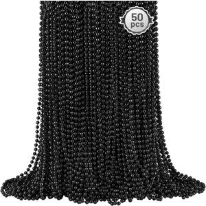50 PCS Black Bead Necklaces, Black Mardi Gras Beads, New Year Eve Necklaces, 33 Inch Round Halloween Beaded Necklace, Party Beads for Mardi Gras, Christmas, Halloween, New Year Party Favors