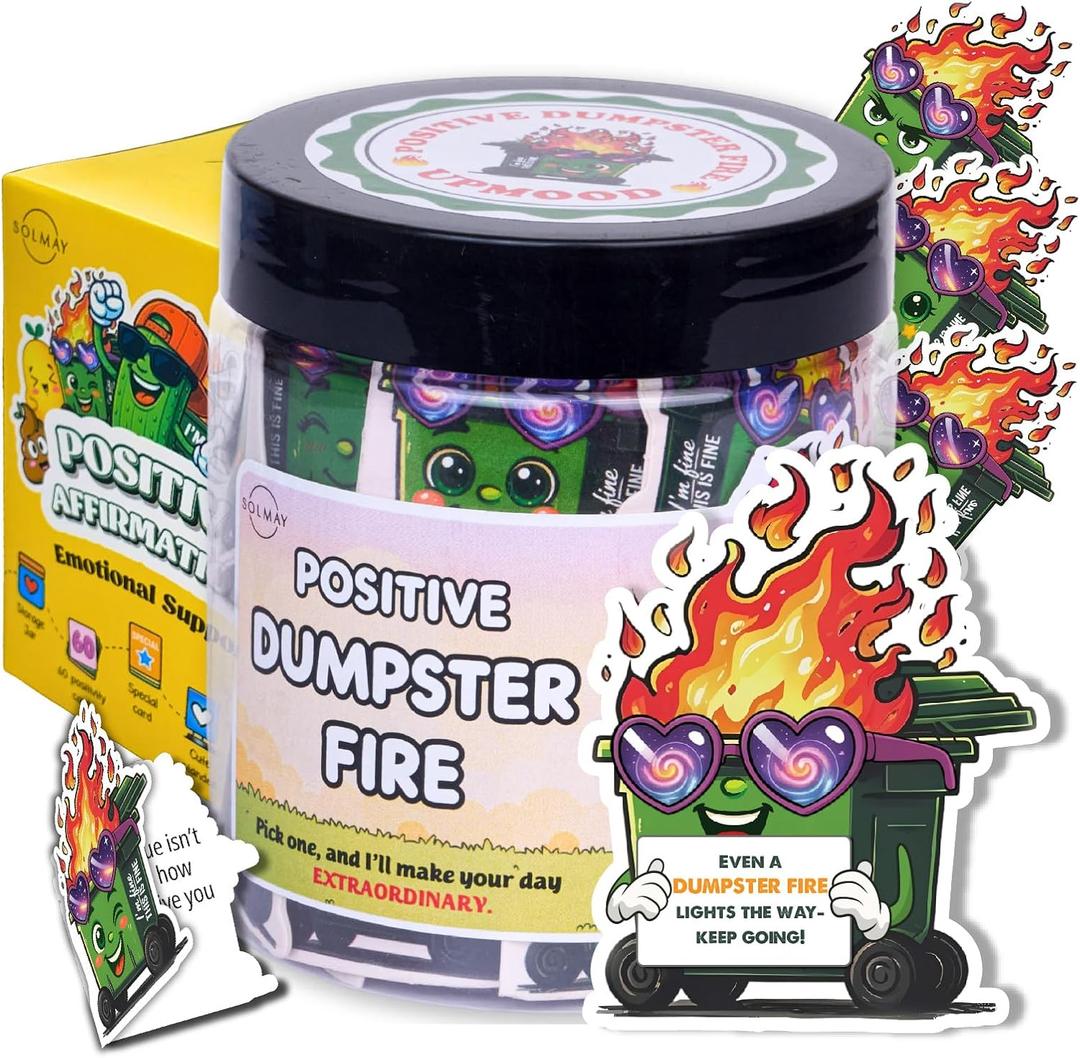 2 x Stocking Stuffer for Teen Girls & Boys  Funny Affirmation Jar with 60 Cards  Gag Gift for Christmas, White Elephant, Birthday, or Stress Relief  Dumpster Fire Emotional Support Jar for Women