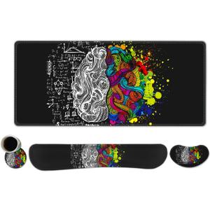 ToLuLu Extended Gaming Mouse Pad, Memory Foam Ergonomic Keyboard Mouse Wrist Rest Support Set, Large Desk Mat with Stitched Edges, Non-Slip Base Mousepad for Home Office Game, Left & Right Brain