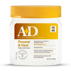 A+D Original Diaper Rash Ointment, Prevents & Protects Diaper Rash, Moisturizes & Heals Dry Skin With Vitamins A&D, 16 Oz Jar