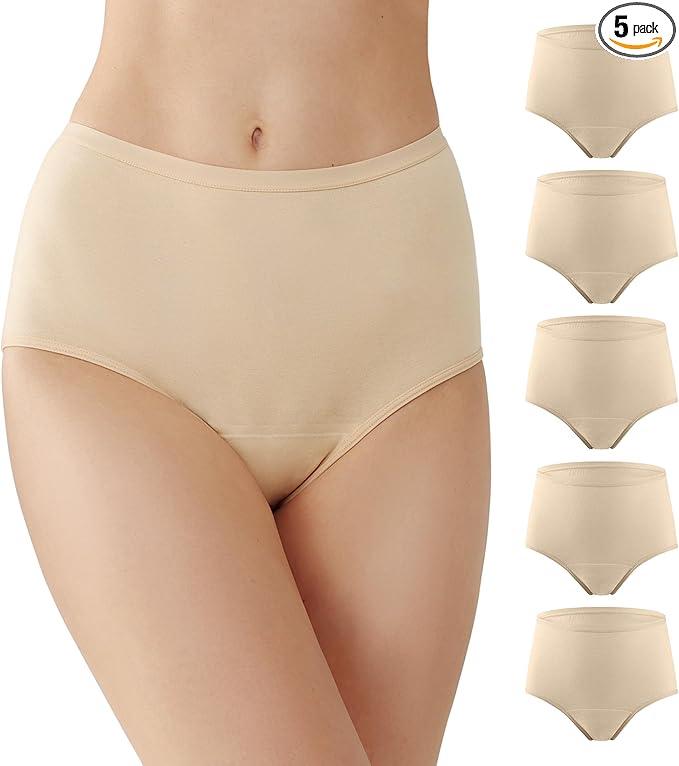 Battewa Washable Absorbency Incontinence Regular Underwear for Women, Reusable Leak Proof Protection Panties for Bladder Leakage(5Beige, Medium, 5 Pack)