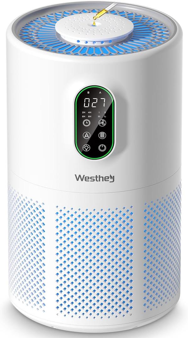 Air Purifiers for Home Large Room up to 1650 ft, WESTHEY H13 True HEPA Air Purifier for Bedroom with Night Light, Air Quality Monitor, Fragrance Sponge, Air Cleaner for Wildfire Smoke Dander Dust