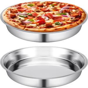 Nuogo 2 Pcs 16 Inch Large Deep Pizza Pans Stainless Steel Pizza Tray Round Oven Tray Rust Proof Reusable Bakeware Cooking Pan Dishwasher Safe for Baking, Serving, and Displaying Cookie Pie