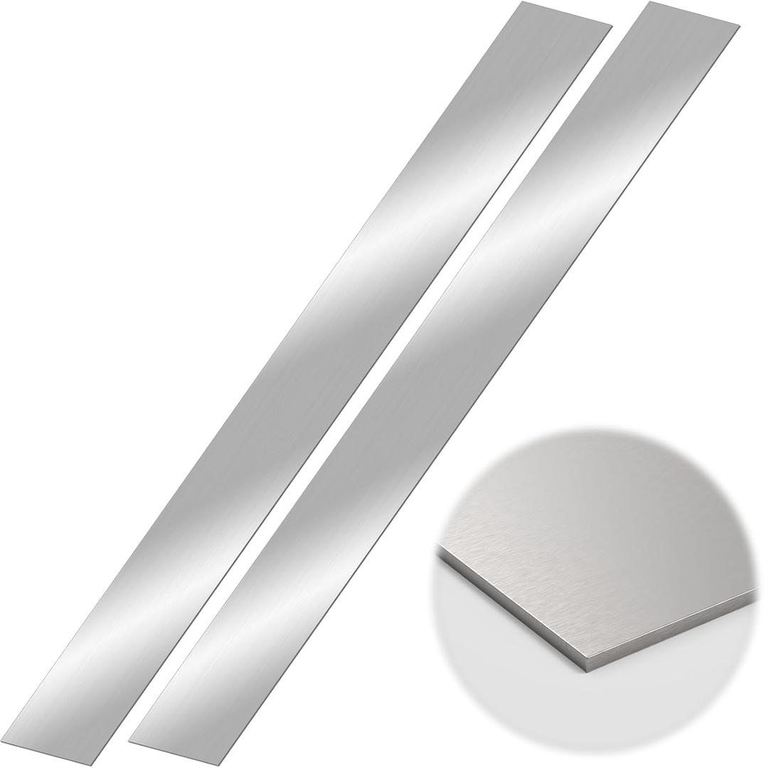 2 Pcs 304 Stainless Steel Sheet Metal Gap Filler Trim Strip (30"x 2"x 0.04" Thickness)Brushed Metal Finishing Sheet for Home Kitchen Tools