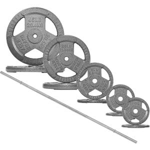 Fitvids 1 Inch Standard Barbell Weight Plates and Bar Set, 6 FT Barbell Bar and 160 LB Barbell Weight Set for Home Gym Strength Training, Triple-handle Design