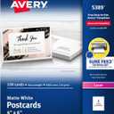 Avery Printable Postcards with Sure Feed Technology, 4" x 6", White, 100 Blank Postcards for Laser Printers (5389)