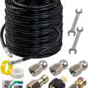 Hourleey Sewer Jetter Kit for Pressure Washer 150FT, Drain Cleaner Hose 1/4 Inch NPT, Orifice 4.0 Button Nose and Rotating Sewer Jetting Nozzle Spanner Tape Pearl Corsage Pin, 4000 PSI
