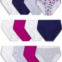 Fruit of the Loom Women's Eversoft Cotton Underwear Multipacks, Tag Free & Breathable, Size (9, Hi Cut - Navy/White/Pink)