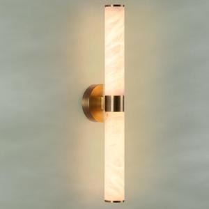 Alabaster Wall Sconce, Solid Brass Sconce with Natural Spanish Alabaster, 23.8 in Vanity Lights for Bathroom, LED Hardwired Wall Lamp for Living Room Bedroom Dining Room Staircase Hallway, 23.8 in-1 Pack