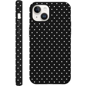 Polka Dot Phone Case for iPhone 14 Plus Cute Trendy Pattern Case 6.7", Aesthetic Stylish Print Design 2-in-1 Matte Cover Hard PC Shockproof Soft TPU Protection Girls Women Funda, Black