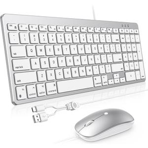 OMOTON Keyboard and Mouse for Mac, Wired Keyboard for Mac with Numeric Pad Dual Interface (Type-C & USB), Mouse with USB A Interface for MacBook Pro/Air, iMac, Mac mini/Pro Laptop, Silver White