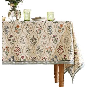 Floral Tablecloth for Rectangular Tables,Linen Table Cloth with Colorful Flowers Pattern,Heavy Durable Table Cover for Dining Thanksgiving Kitchen Decor Party Banquet Christmas,55"*87"