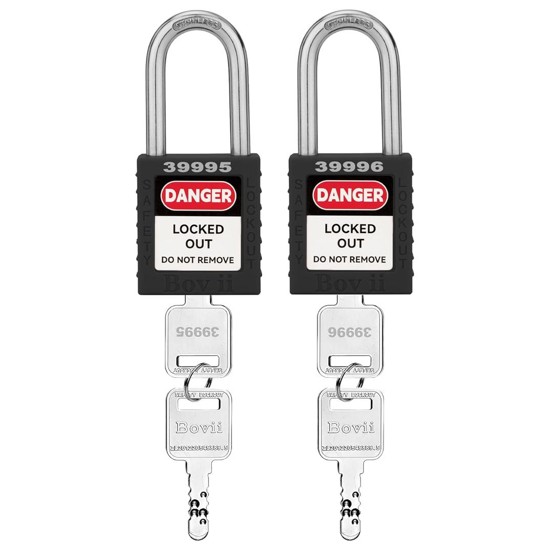 Lockout Tagout Locks Set, 2 Black Lockout Tagout Safety Padlocks Keyed Different, 2 Keys Per Lock, 1001