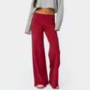 Lounge Yoga Pants for Women Fold Over Low Waist Wide Leg Sweatpants Flare Leggings Bell Bottoms Y2K Foldover Pants (Red, S) (Red, S)